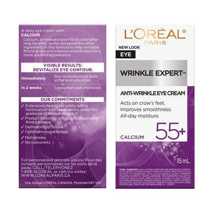L’Oréal Paris Anti-Aging Face Cream 55+, Day & Night Skincare, Wrinkle Expert, With Calcium to Reduce the Look of Wrinkles, 50mL