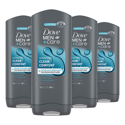 Dove Men+Care Body + Face Wash, Clean Comfort, Hydrating with 24hr Nourishing Micromoisture Technology, 400ml, Pack of 4