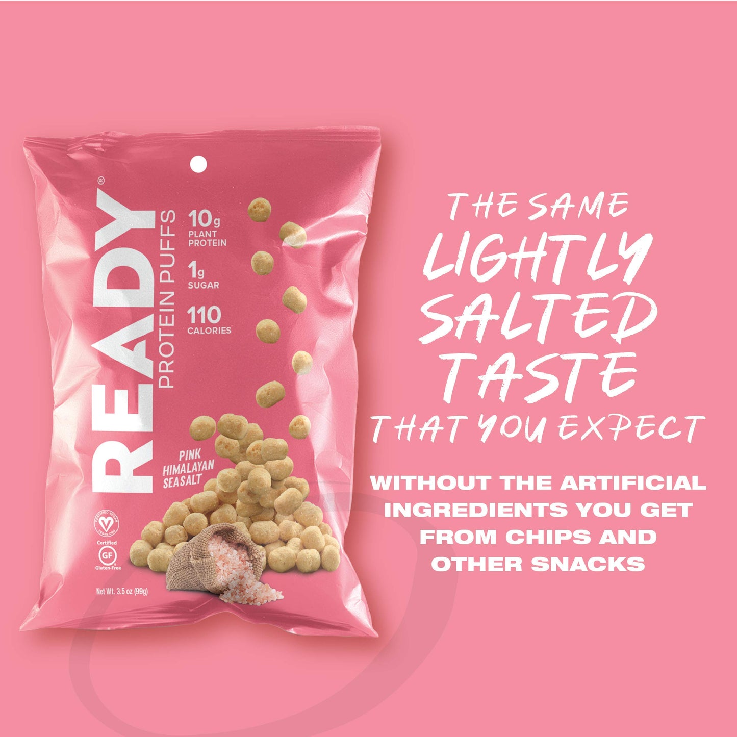 Ready Protein Puffs, 10g Plant-Based Protein, Gluten-Free, Vegan, Non-GMO, Barbecue, 3.5 Ounce Pouch, 6-Pack