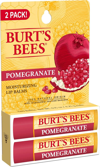 Burt's Bees Moisturizing Lip Balm for Dry Lips 100% Natural Origin, Pomegranate - 2 Tubes