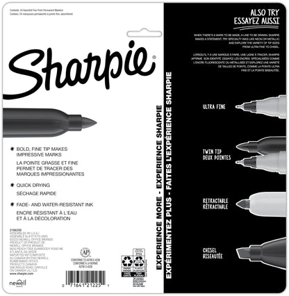 Sharpie Glam Pop Permanent Markers, Fine Point, Assorted Colours, 24 Count