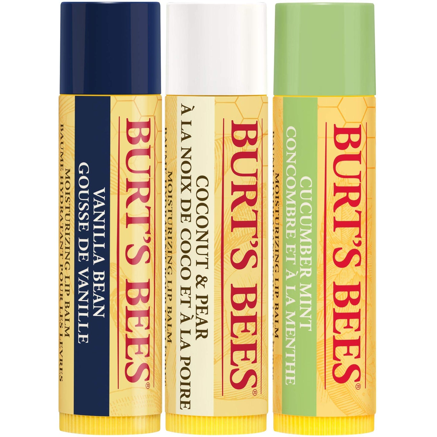 Burt's Bees Moisturizing Lip Balm for Dry Chapped Lips 100% Natural Origin, Original Beeswax with Vitamin E & Peppermint Oil, 3 Tubes, Value Pack