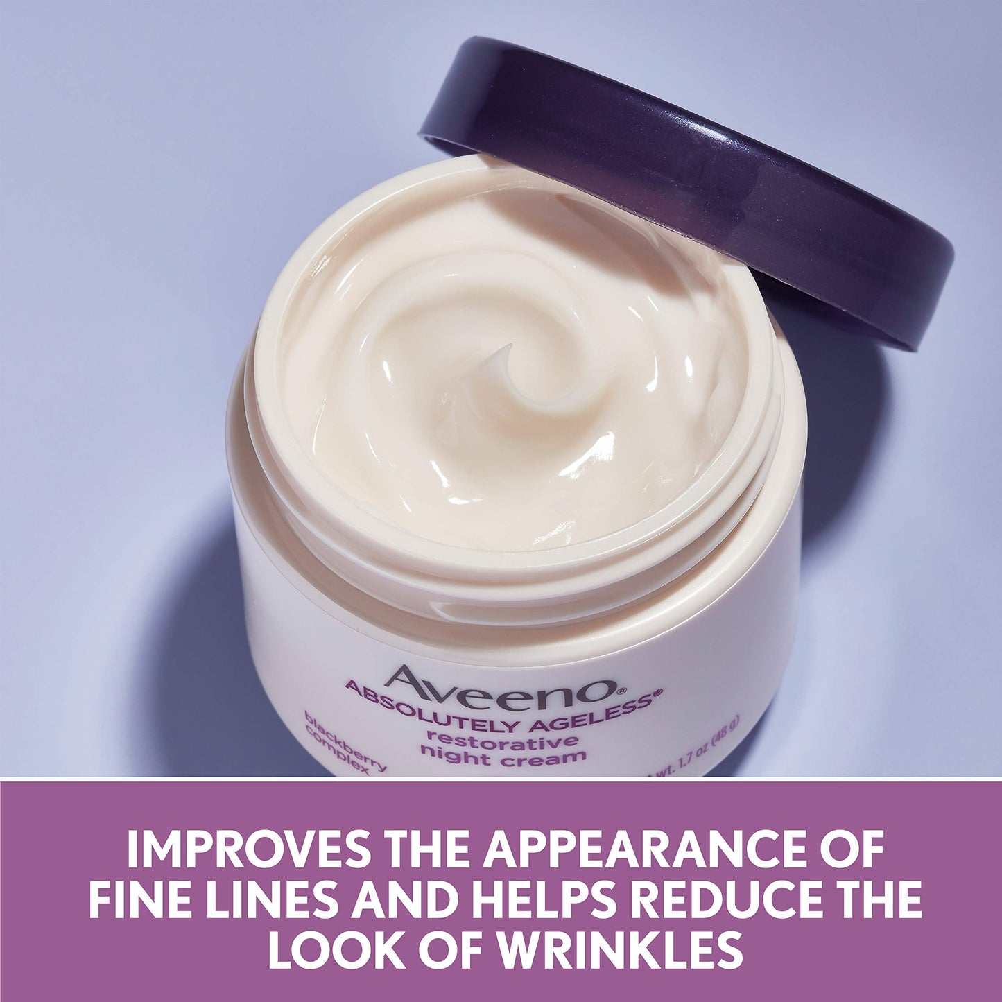 Aveeno Anti Aging Night Cream, Active Naturals Absolutely Ageless Restorative Face Moisturizer for Wrinkles and Fine Lines, Hydrating Lotion with Blackberry Complex, Non-Comedogenic and Hypoallergenic, 48ML