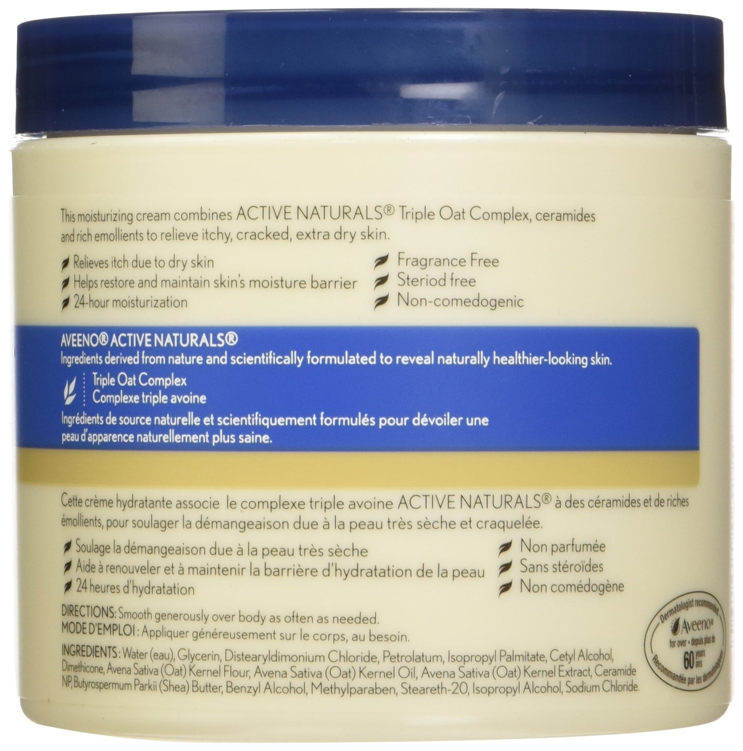 Aveeno Body Cream, Intense Relief and Moisture Repair for Dry and Itchy Skin, Unscented Moisturizer, 306 mL
