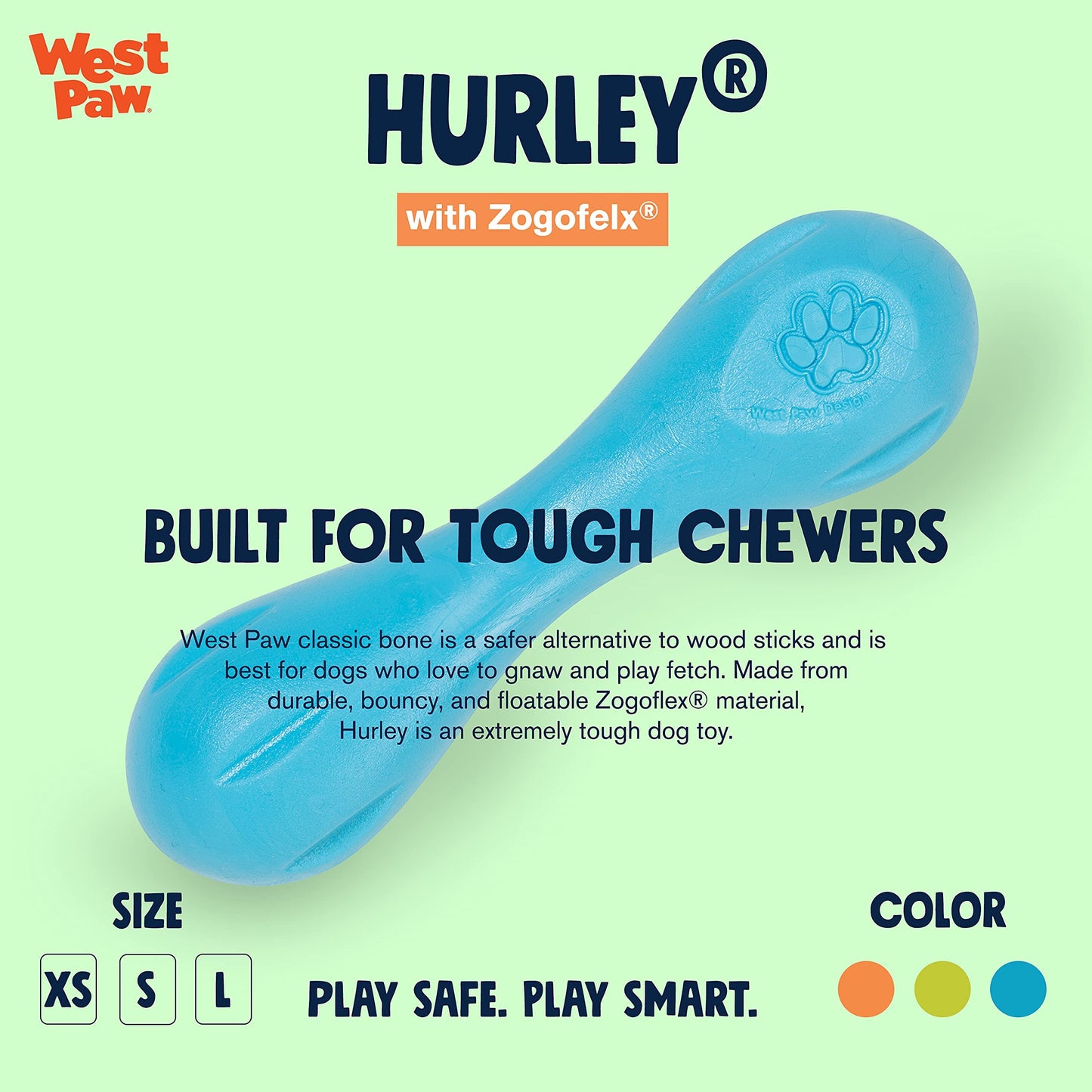 West Paw Zogoflex Hurley Durable Dog Bone Chew Toy for Aggressive Chewers, 100% Guaranteed Tough, It Floats!, Made in USA, Small, Granny Smith