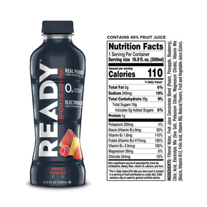 Ready Sports Drink, Electrolyte Blend with B Vitamins and No Added Sugar, Peach Mango, 16.9 Fluid Ounces