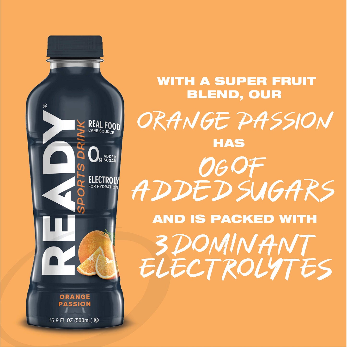 Ready Sports Drink, Electrolyte Blend with B Vitamins and No Added Sugar, Peach Mango, 16.9 Fluid Ounces