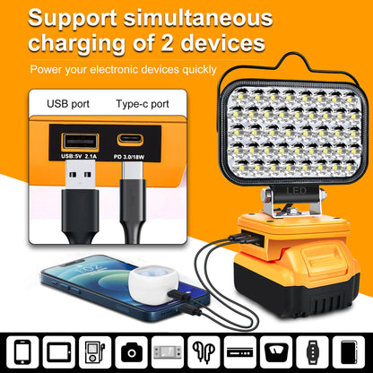 Cordless LED Work Light for Milwaukee 18V Lithium Batteries, 108W 5400LM Adjustable Portable Flood Lights for Job Site Lighting Outdoor Camping Garage Vehicle Lighting【Battery not Included】