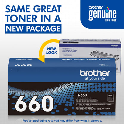 Brother Genuine High Yield Toner Cartridge, TN660, Replacement Black Toner, Page Yield Up to 2,600 Pages, 1 Pack