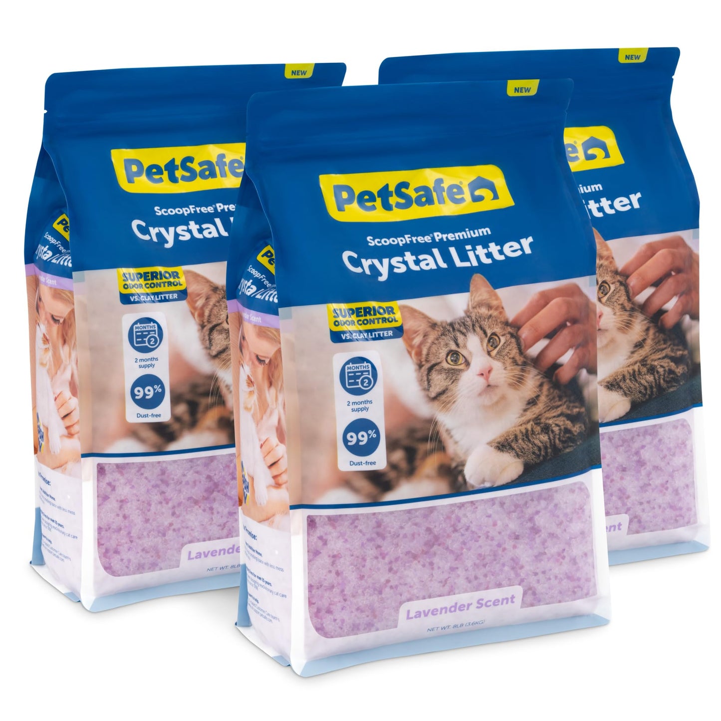 PetSafe ScoopFree Premium Fresh Crystal Cat Litter, 3-Pack – Lightly Scented Litter – Superior Odor Control – Low Tracking for Less Mess – Lasts Up to 6 Months, 24 lbs Total (3 Pack of 8 lb Bags)