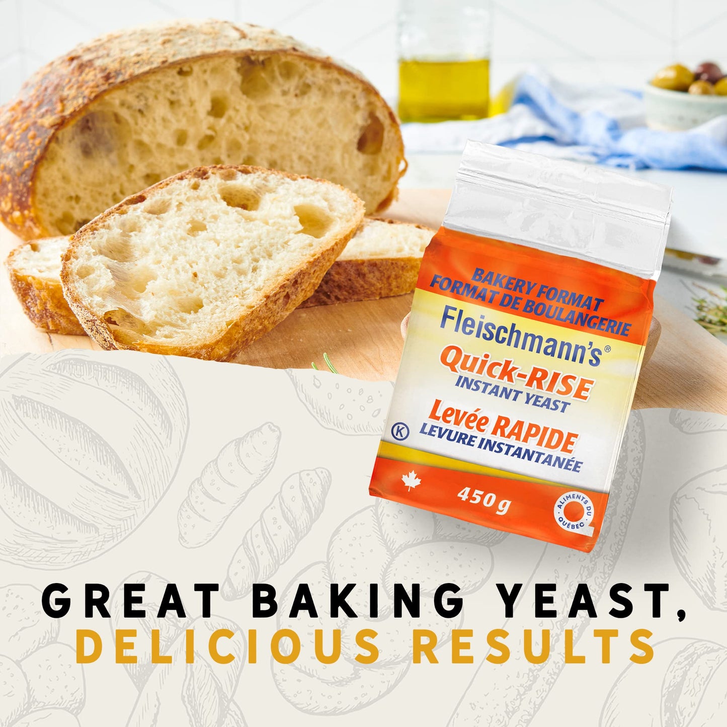 Fleischmann’s Quick-Rise Instant Yeast, Bread Mixes, One Rest and Rise, Bakery Format, 2 x 450-gram brick