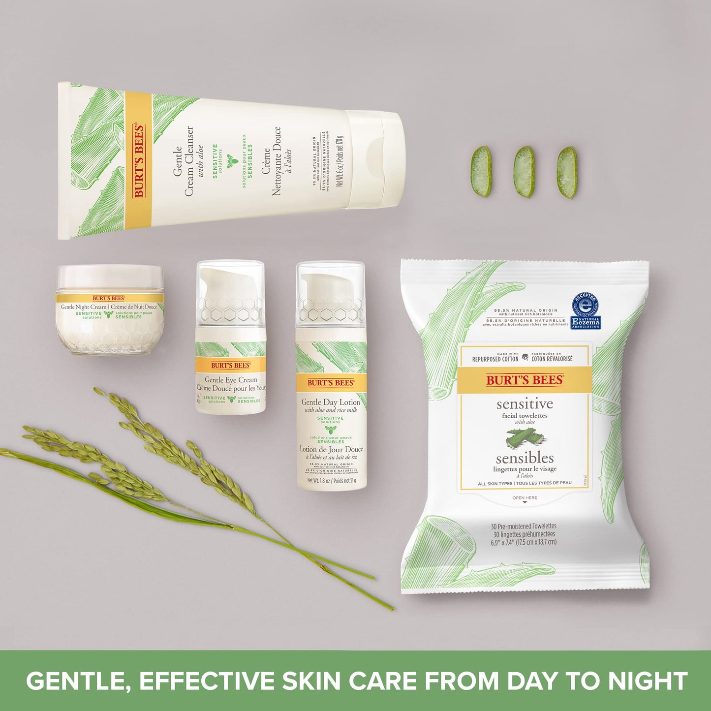 Burt's Bees Sensitive Hydrating Gentle Daily Face Cream Moisturizer Face Lotion for Sensitive Skin with Aloe and Rice Milk, 98.9% Natural Origin, Developed with Dermatologists, 51g