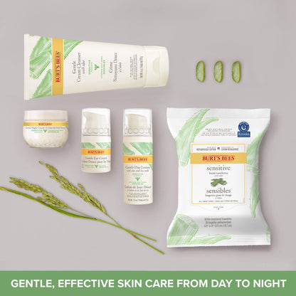 Burt's Bees Sensitive Hydrating Gentle Daily Face Cream Moisturizer Face Lotion for Sensitive Skin with Aloe and Rice Milk, 98.9% Natural Origin, Developed with Dermatologists, 51g