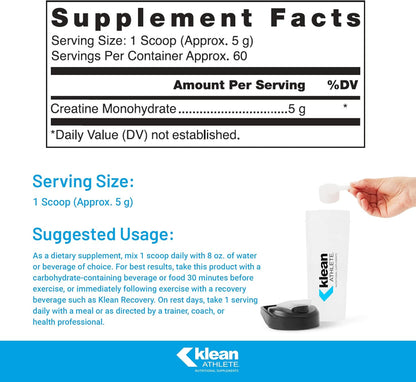 Klean ATHLETE Klean Creatine - Supports Muscle Strength, Performance & Recovery from Strenuous Exercise* - NSF Certified for Sport - 11.1 Ounces - Unflavored