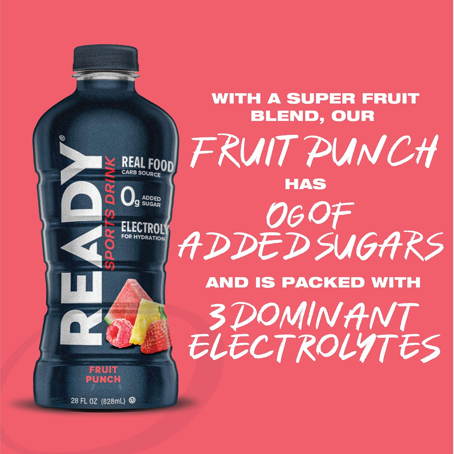 Ready Sports Drink, Electrolyte Blend with B Vitamins and No Added Sugar, Peach Mango, 16.9 Fluid Ounces