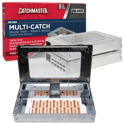 Catchmaster Pro Series Multi-Catch Mouse Trap 6-Pack, Humane Mouse Traps Indoor for Home, Rat Trap Outdoor with Replaceable Glue Boards, Pet Safe Pest Control, Live Trap for Garage & Shed