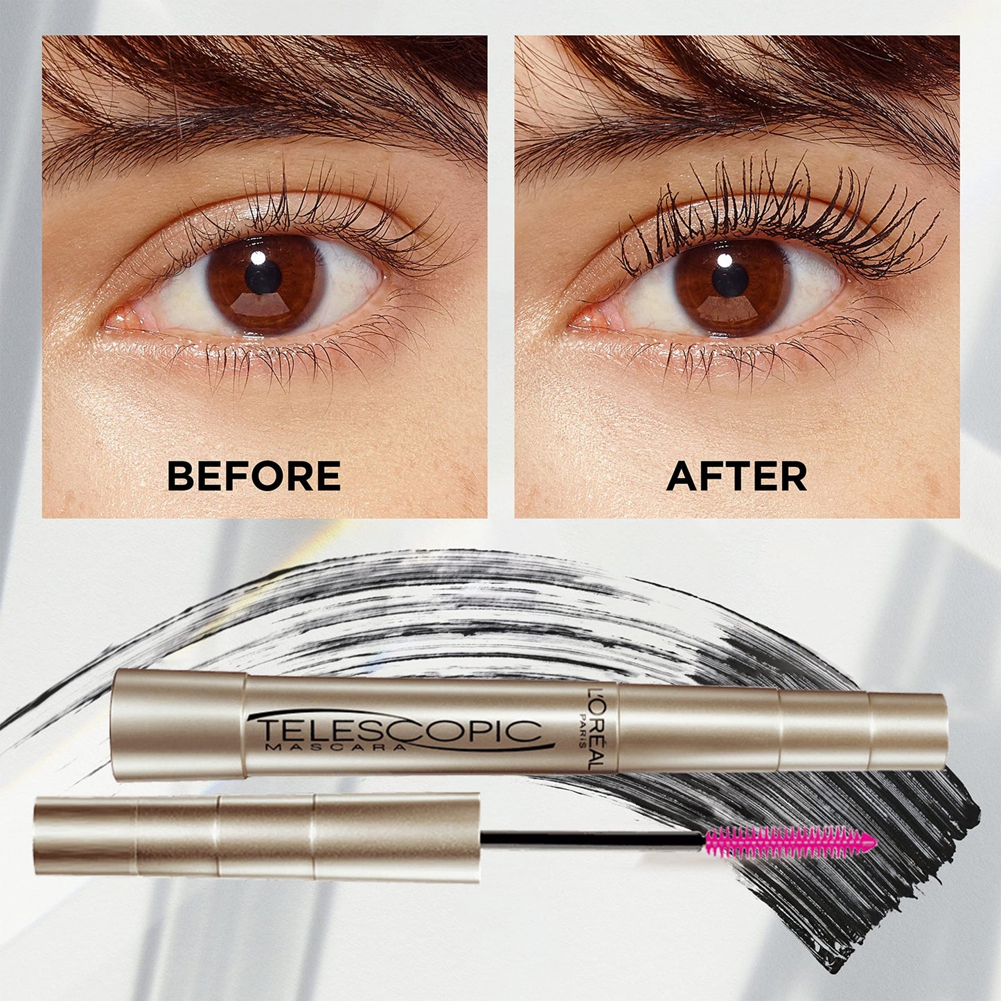 L’Oréal Paris Telescopic Mascara, Eyelash Lengthening Mascara, Unique Non-Clumping Formula, Delivers Intense Length, For Sensitive Eyes, Blackest Black, 8 ml