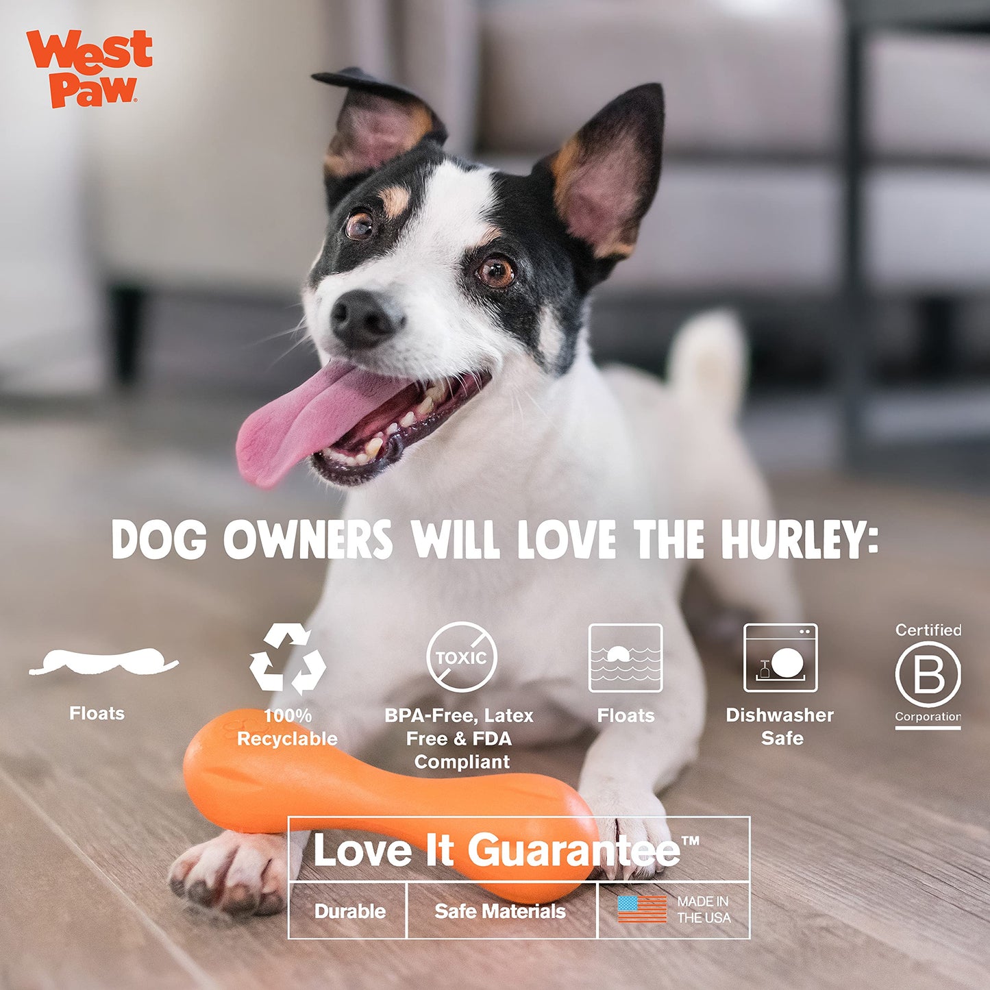 West Paw Zogoflex Hurley Durable Dog Bone Chew Toy for Aggressive Chewers, 100% Guaranteed Tough, It Floats!, Made in USA, Small, Granny Smith