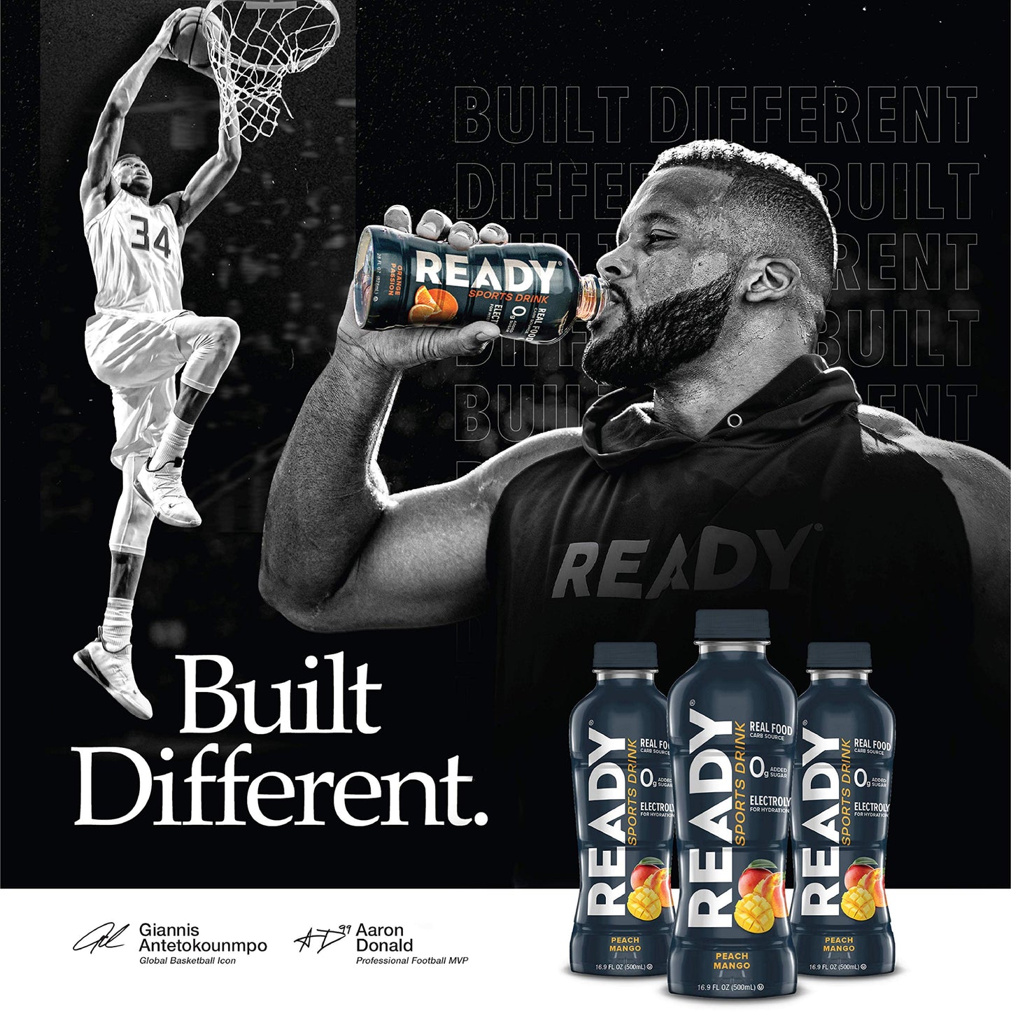 Ready Sports Drink, Electrolyte Blend with B Vitamins and No Added Sugar, Peach Mango, 16.9 Fluid Ounces