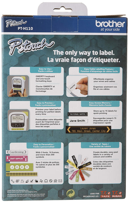 Brother PTH110 Easy, Portable Label Maker-Handheld Labeller, Black/White (190" (W) x 104" (D) x 286" (H))