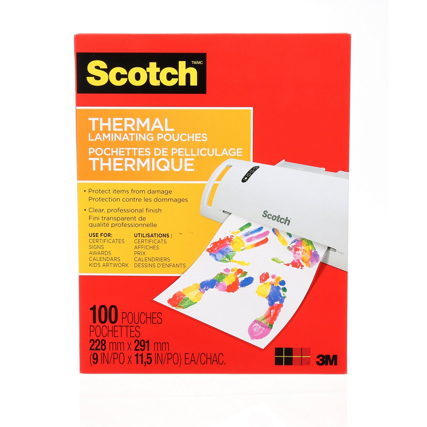 Scotch Thermal Laminating Sheets, Ideal Office or School Supplies, 9" x 11.5", 3-Mil Thick, 100 Laminating Pouches