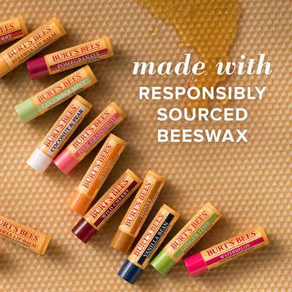 Burt's Bees Moisturizing Lip Balm for Dry Chapped Lips 100% Natural Origin, Original Beeswax with Vitamin E & Peppermint Oil, 3 Tubes, Value Pack