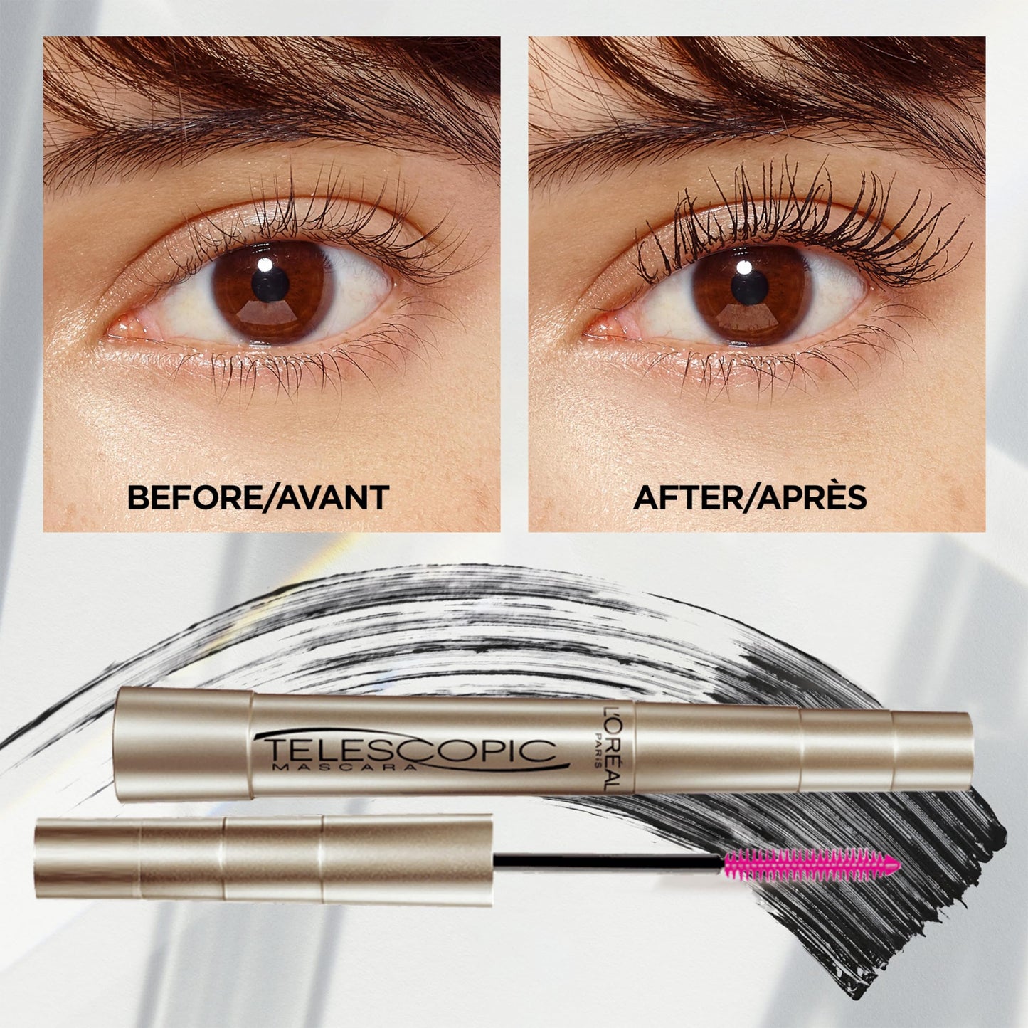 L’Oréal Paris Telescopic Mascara, Eyelash Lengthening Mascara, Unique Non-Clumping Formula, Delivers Intense Length, For Sensitive Eyes, Blackest Black, 8 ml