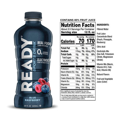 Ready Sports Drink, Electrolyte Blend with B Vitamins and No Added Sugar, Peach Mango, 16.9 Fluid Ounces