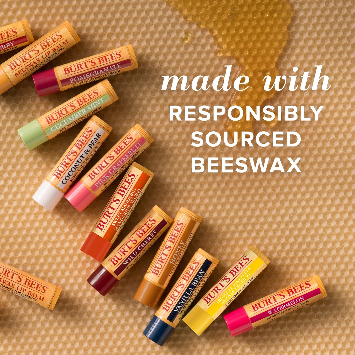 Burt's Bees Moisturizing Lip Balm for Dry Chapped Lips 100% Natural Origin, Original Beeswax with Vitamin E & Peppermint Oil, 3 Tubes, Value Pack