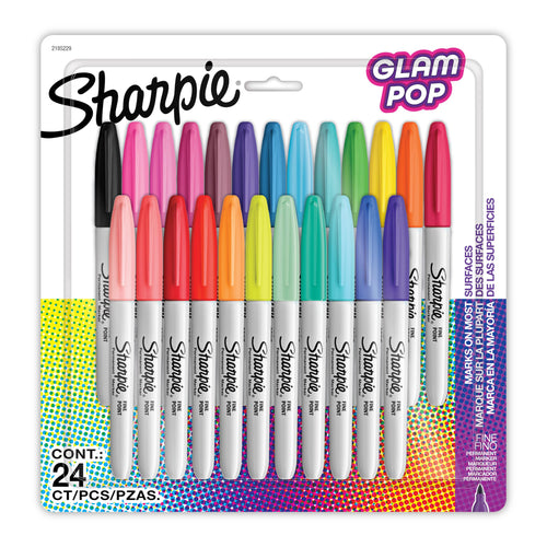 Sharpie Glam Pop Permanent Markers, Fine Point, Assorted Colours, 24 Count