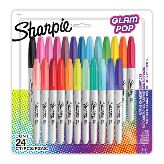 Sharpie Glam Pop Permanent Markers, Fine Point, Assorted Colours, 24 Count